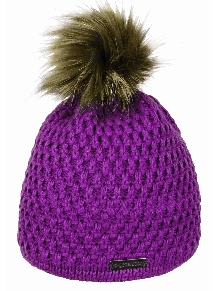 Dziewczęca czapka zimowa z pomponem jasnofioletowa Doll r.55