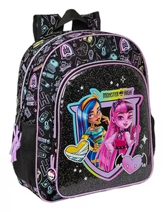 Safta MONSTER HIGH Plecak szkolny dla dzieci, plecak dziecięcy, odpowiedni dla dzieci w wieku szkolnym, wygodny i wszechstronny, jakość i wytrzymałość, 32 x 12 x 38 cm, czarny, Czarny (Black), - Plecaki szkolne i tornistry - miniaturka - grafika 1