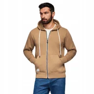 Bluzy męskie - Bluza męska dresowa BASIC rozpinana z kapturem brązowa V2 OM-SSBZ-0178 XL - miniaturka - grafika 1