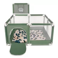 Łóżeczka i kojce - Selonis Boisko KK-100X z piłeczkami 6cm zielony: ciemny turkus-pastelowy beż-perła 125x125x105/100piłek Zabawka kojec - miniaturka - grafika 1