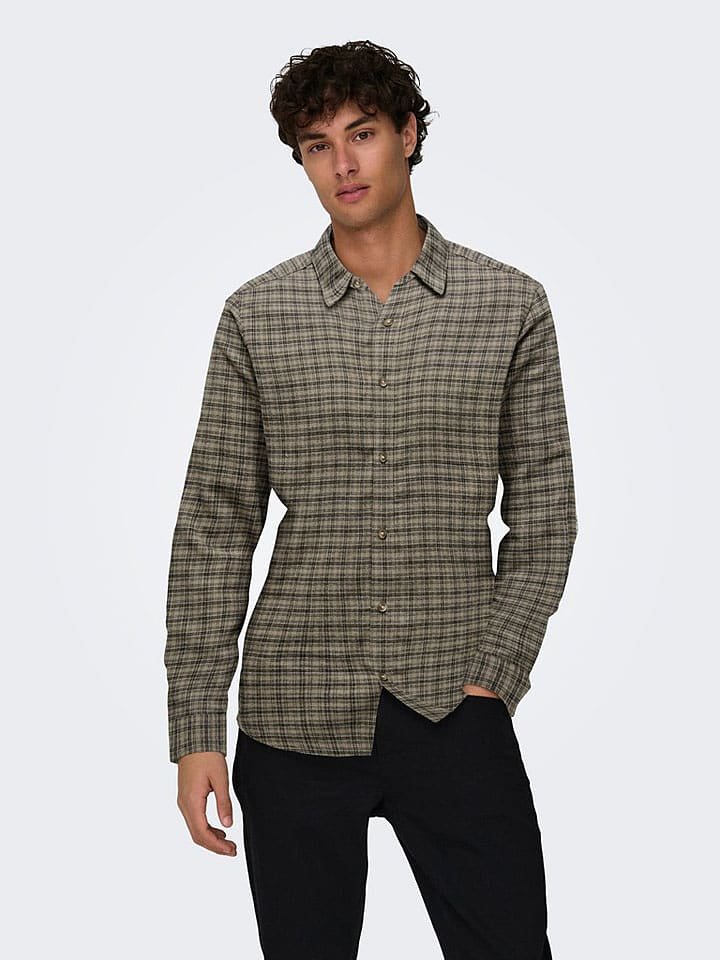 ONLY & SONS Koszula - Regular fit - w kolorze szarobrązowym