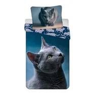 Pościel dla dzieci - Jerry Fabrics Pościel bawełniana 140x200 Kot granatowa poszewka 70x90 August 24 - miniaturka - grafika 1