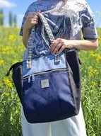 Torebki damskie - Niebiesko czarna torba Shopper z nubuku Idaho - miniaturka - grafika 1