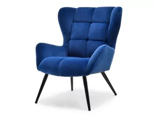 Fotel Tapicerowany Mniejszy Uszak Welurowy Kikori Granat Czarny - Fotele - miniaturka - grafika 1