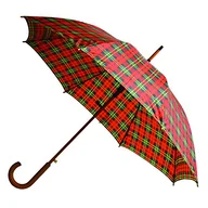Parasole - Rainbrella Klasyczny automatyczny otwierany parasol z prawdziwym drewnianym uchwytem hakowym, czerwony/zielony w kratę, 11 cm - miniaturka - grafika 1