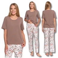 Piżamy damskie - PIŻAMA DAMSKA DWUCZĘŚCIOWA MORAJ KRÓTKI RĘKAW SZEROKIE SPODNIE KWIATKI S - miniaturka - grafika 1