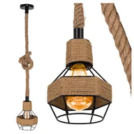 Lampy sufitowe - Lampa wisząca lina na sufit RUSTYKALNA sznur BOHO naturalny konopny Oprawa E27 brązowa beżowa z kloszem - LEDHOFF - miniaturka - grafika 1