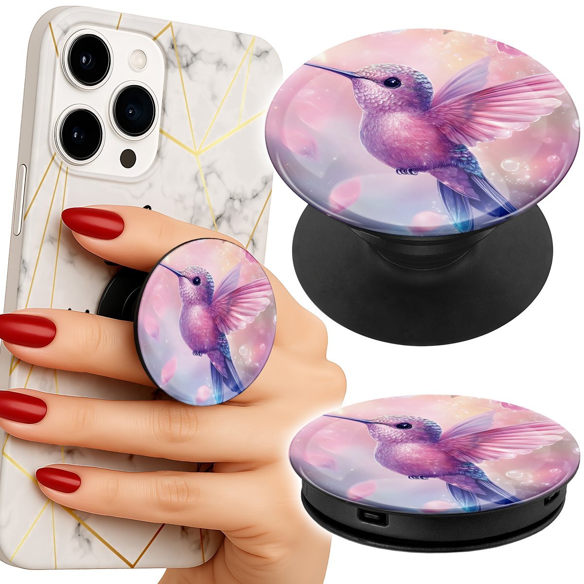 Uchwyt do telefonu Popsocket na palce/stojak SŁODKI PTAK KOLIBER