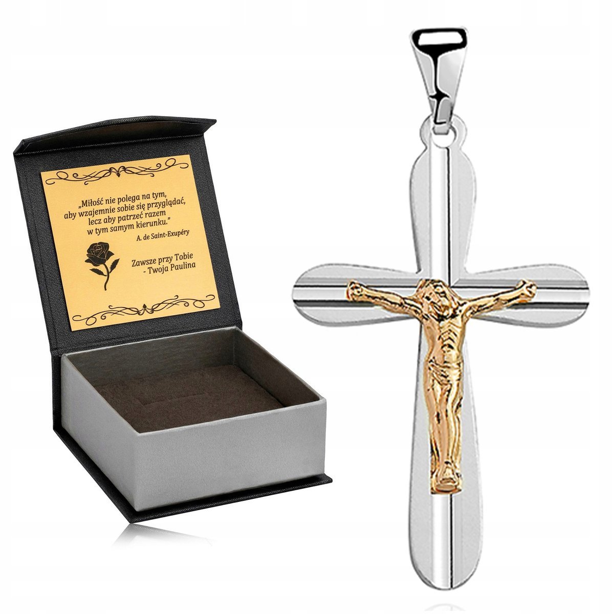 PIĘKNY SREBRNY RODOWANY KRZYŻYK DIAMENTOWANY 925 PREZENT DLA DZIEWCZYNKI