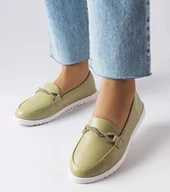 Mokasyny damskie - Zielone mokasyny z cyrkoniami Paola -36 - miniaturka - grafika 1