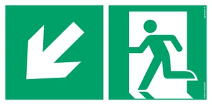 AE093 KIERUNEK DO WYJŚCIA EWAKUACYJNEGO W DÓŁ W LEWO, PS - PŁYTA PCV 1MM FOTOLUMINESCENCYJNA; (600X300MM) - Systemy ekspozycyjne i znaki informacyjne - miniaturka - grafika 1