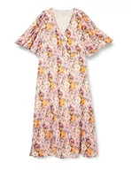 Sukienki - Sukienka damska Kaffe Curve 3/4 rękaw o pełnej długości z obcasami Plus rozmiar, Beżowy/różowy/pomarańczowy kwiat, 48/du?y rozmiar - miniaturka - grafika 1