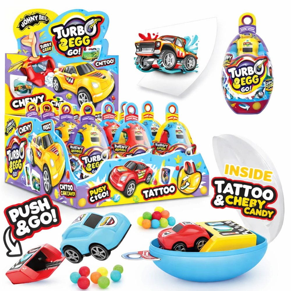 JOHNY BEE TURBO EGG CUKIERKI JAJKO NIESPODZIANKA 3W1 (10G) 12 SZT