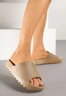 Ciemnobeżowe Klapki w Klasycznym Stylu Ellirene - Klapki i japonki damskie - miniaturka - grafika 1