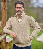 Swetry męskie - Trykotowy kardigan z suwakiem West Legend Mężczyzna Atlas For Men - Kolor : Beżowy - Rozmiar : 4XL - miniaturka - grafika 1