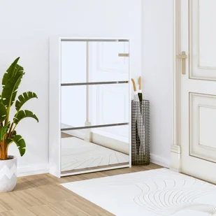 vidaXL Szafka na buty z lustrem 3 przegrody biały wysoki połysk 63x17x102,5 cm - Stojak na buty - Półki na buty - Przechowywanie butów - Szafka na buty - Szafki na buty - miniaturka - grafika 1