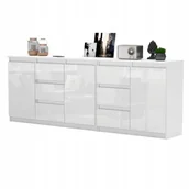 Komody - Komoda Biały Połysk 6 szuflad 3 drzwi Duza Komoda 200 cm Zestaw do Salonu - miniaturka - grafika 1