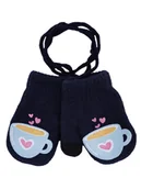 Rękawiczki dla dzieci - Rękawiczki dziewczęce jednopalczaste ze sznurkiem dwuwarstwowe filiżanka granatowe dotykowe 12 cm YOCLUB - YoClub - miniaturka - grafika 1