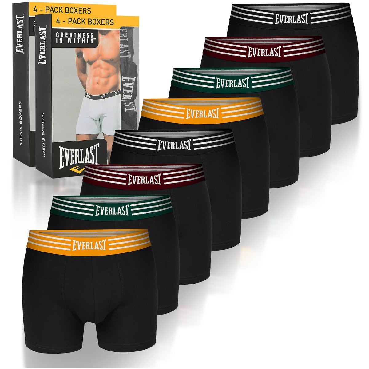 Everlast Bokserki Męskie 8 sztuk Zestaw Bawełna Czarne Kolor Guma Retro XXL