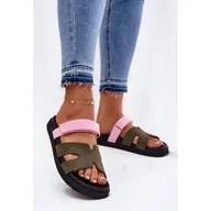 Klapki i japonki damskie - Klapki Damskie Z Rzepem Vinceza 17401 Zielono-Różowe zielone - miniaturka - grafika 1