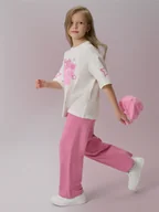 Koszulki dla dziewczynek - 4F T-shirt loose z nadrukiem dziewczęcy - biały 158/164 (12-14 lat) - miniaturka - grafika 1