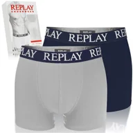 Majtki męskie - Replay Bokserki Męskie Granatowy Szary N139 Bawełna Logo 2 Pak Rozmiar XXL - miniaturka - grafika 1