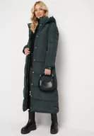 Kurtki damskie - Ciemnozielona Długa Kurtka Pikowana z Kapturem Bellique - miniaturka - grafika 1
