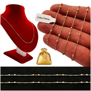 ZŁOTY ŁAŃCUSZEK ZE STALI CHIRURGICZNEJ DŁUGI 60 CM SINGAPUR+KULECZKI+DARMOWE DODATKI - Łańcuszki - miniaturka - grafika 1