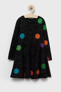 Sukienki i spódniczki dla dziewczynek - Desigual sukienka bawełniana dziecięca kolor czarny mini rozkloszowana - grafika 1