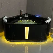 Wanny z hydromasażem - Czarna wanna narożna z hydromasażem Aquaholm PREMIUM LINE A9009 150cm x 150cm x 59cm BLUETOOTH, PODGRZEWACZ WODY, USB, PILOT - miniaturka - grafika 1