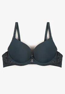 Ciemnozielony Biustonosz Push Up z Ozdobnym Haftem Emalinore - Biustonosze - miniaturka - grafika 1