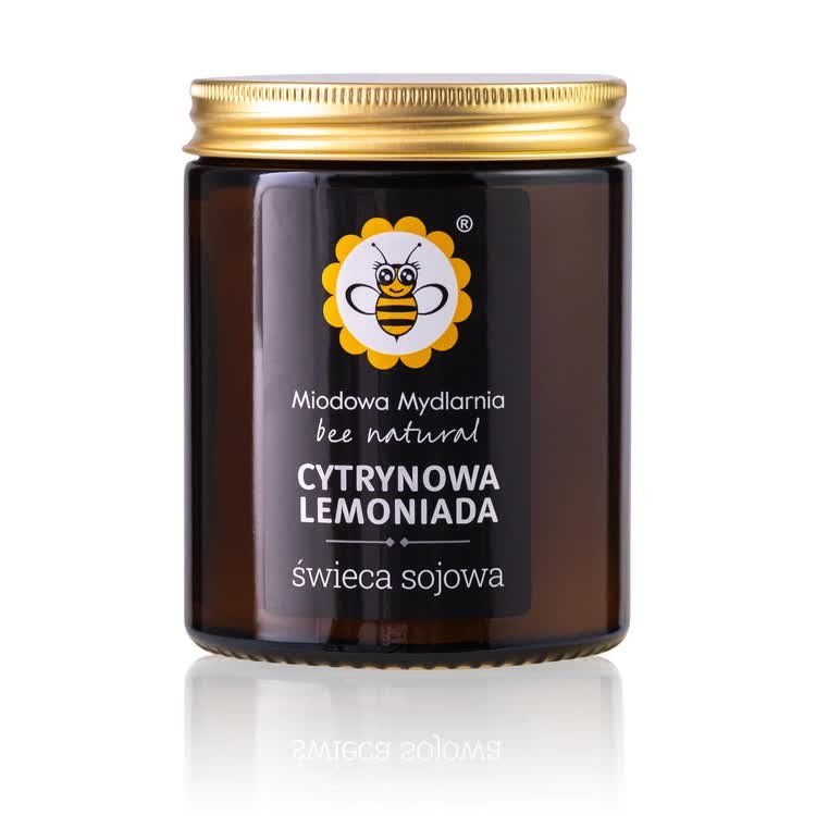 Świeca sojowa Cytrynowa Lemoniada Miodowa Mydlarnia – naturalna świeca zapachowa o świeżym cytrusowym aromacie do relaksu i domu, czas palenia ok. 3..