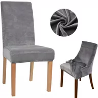 Krzesła - Pokrowiec Krzesło Welur Plusz Szary Elastyczny - miniaturka - grafika 1