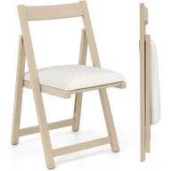 Krzesła - Zestaw 2 Składanych Krzeseł Drewnianych, Zakrzywione Oparcie, Podnóżek, Składane Krzesło z Wyściełanym Siedziskiem (Jasnobeżowe) - miniaturka - grafika 1