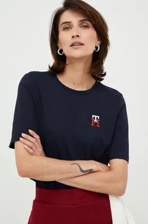 Koszulki sportowe damskie - Tommy Hilfiger t-shirt bawełniany kolor granatowy - grafika 1