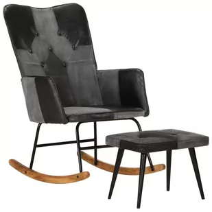 Fotel bujany z podnóżkiem, czarny, skóra naturalna i płótno Lumarko - Fotele - miniaturka - grafika 1