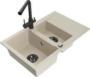 Mexen Gaspar zlewozmywak granitowy 1,5-komorowy z ociekaczem i baterią kuchenną Duero, beżowy - 6507-69-671600-70 - Zlewozmywaki z baterią - miniaturka - grafika 1