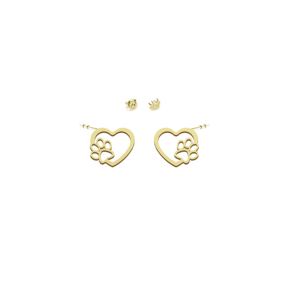 Pozłacane Kolczyki Serce Łapa Psa - MEJK Jewellery