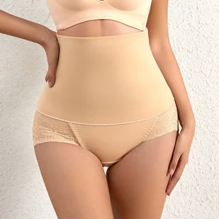 Majtki modelujące brzuch z koronką - Beżowy XXL - Majtki damskie - miniaturka - grafika 1