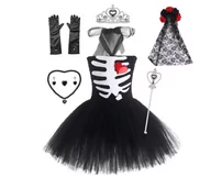 Stroje karnawałowe - Strój Sukienka Coco Szkieletorka Halloween Tutu Zestaw Korona  122/134 Cm - miniaturka - grafika 1