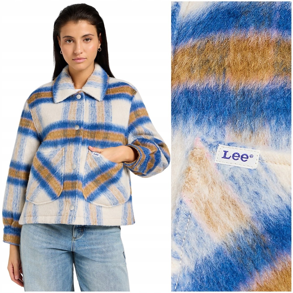 Lee CROPPED WOOL JACKET krótka szeroka damska kurtka z dodatkiem wełny L