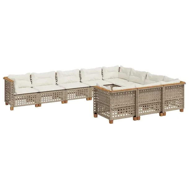 Zestaw mebli ogrodowych modułowych beżowy, rattan PE, 63,5 x 63,5 x 62 cm