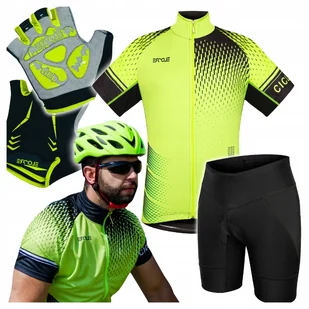 Strój Kolarski Męski rozm L Koszulka Spodenki Rowerowe z Wkładką Rękawiczki - Spodenki rowerowe - miniaturka - grafika 1