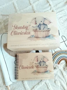 SŁONIK ZESTAW album i kuferek wspomnień dla chłopca, pamiątka chrztu - Pamiątka Chrztu Świętego - miniaturka - grafika 1