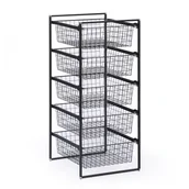 Szafy i regały magazynowe - System przechowywania z 5 drucianymi koszami, 450 x 500 x 1040 mm, czarny - miniaturka - grafika 1