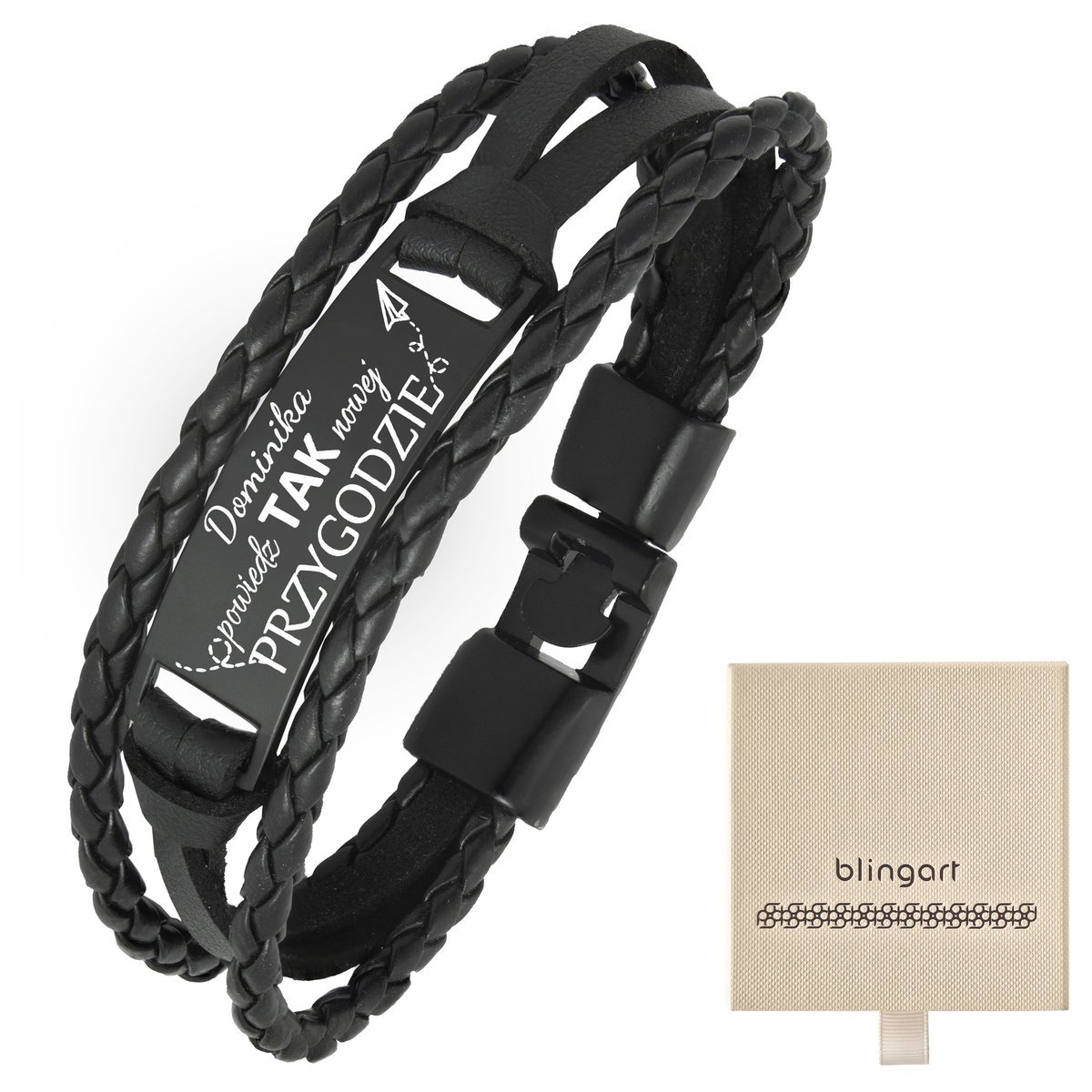 Bransoletka z grawerem skórzana męska plecionka