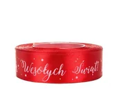 Akcesoria do pakowania - BREWIS Wstążka satynowa 25mmx22m czerwona - motyw święta Brewis WSX25-14 - miniaturka - grafika 1