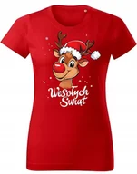 Koszulki i topy damskie - Koszulka damska Świąteczna prezent na Święta Renifer Rudolf Wesołych Świąt - miniaturka - grafika 1