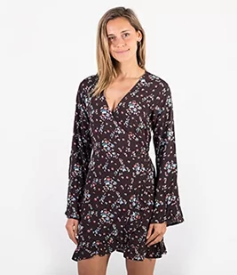 Hurley Damska sukienka w długim rękawie Wrap Dress sukienka rekreacyjna czarny czarny S 3HCZ8551 - Sukienki - miniaturka - grafika 1