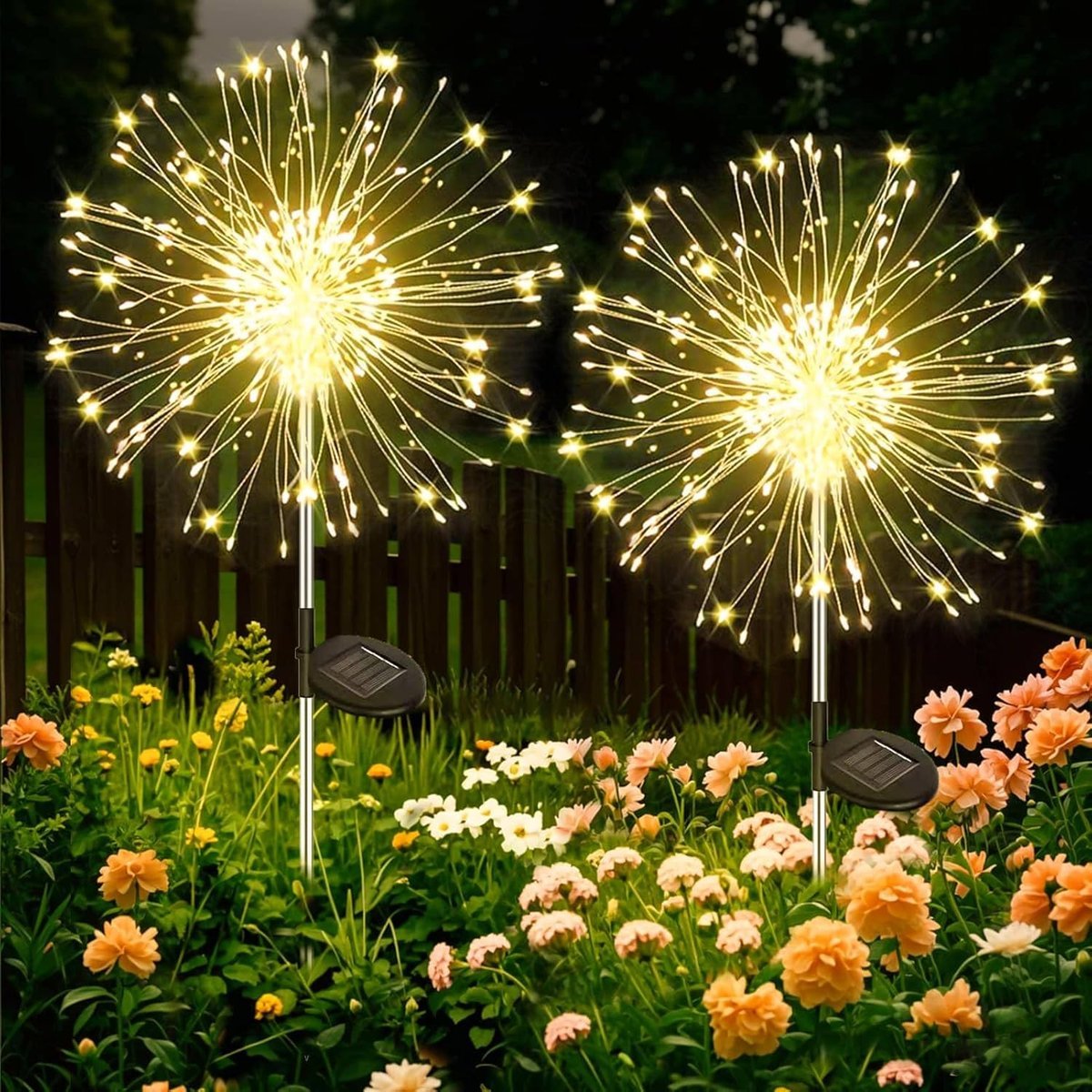 Solarne lampki ogrodowe LED 2x120 LED – efekt fajerwerków, ciepła biel